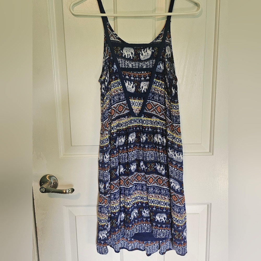 Derek Heart Blue Elephant Pattern Sleeveless Dress Women's Size S - Picture 10 of 15